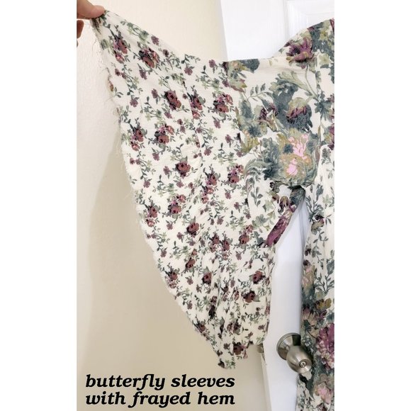 Free People Heart of Gold Mini Dress w/Vintage Floral Print & Butterfly Sleeves - Picture 7 of 12